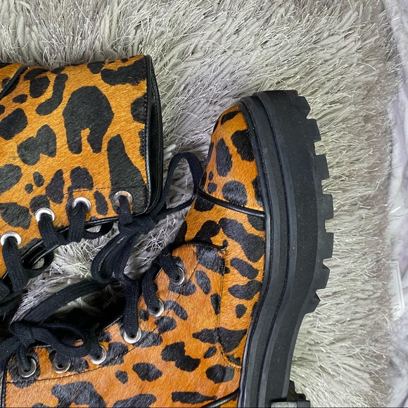 SCHUTZ Maylova Leopard Calf Hair Combat Womens Ankle Boots - Picture 10 of 15